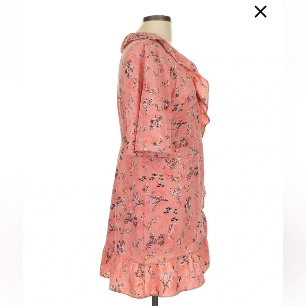 Topshop Pink Floral Ruffle Wrap Dress, size 10